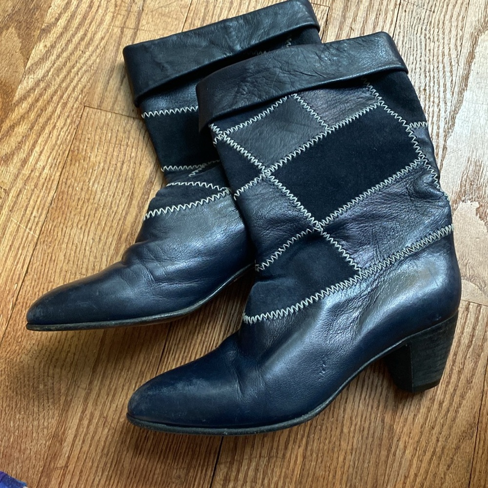 Voltan Vntg made in Italy size 36 navy Blue patchwork soft leather heeled boots